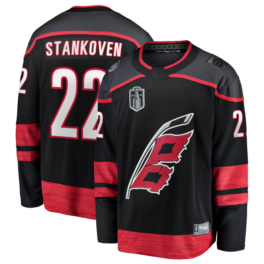 Choea C.Hurricanes #22 Logan Stankoven Black 2026 Stanley Cup Final Home Breakaway Stitched Jerseys