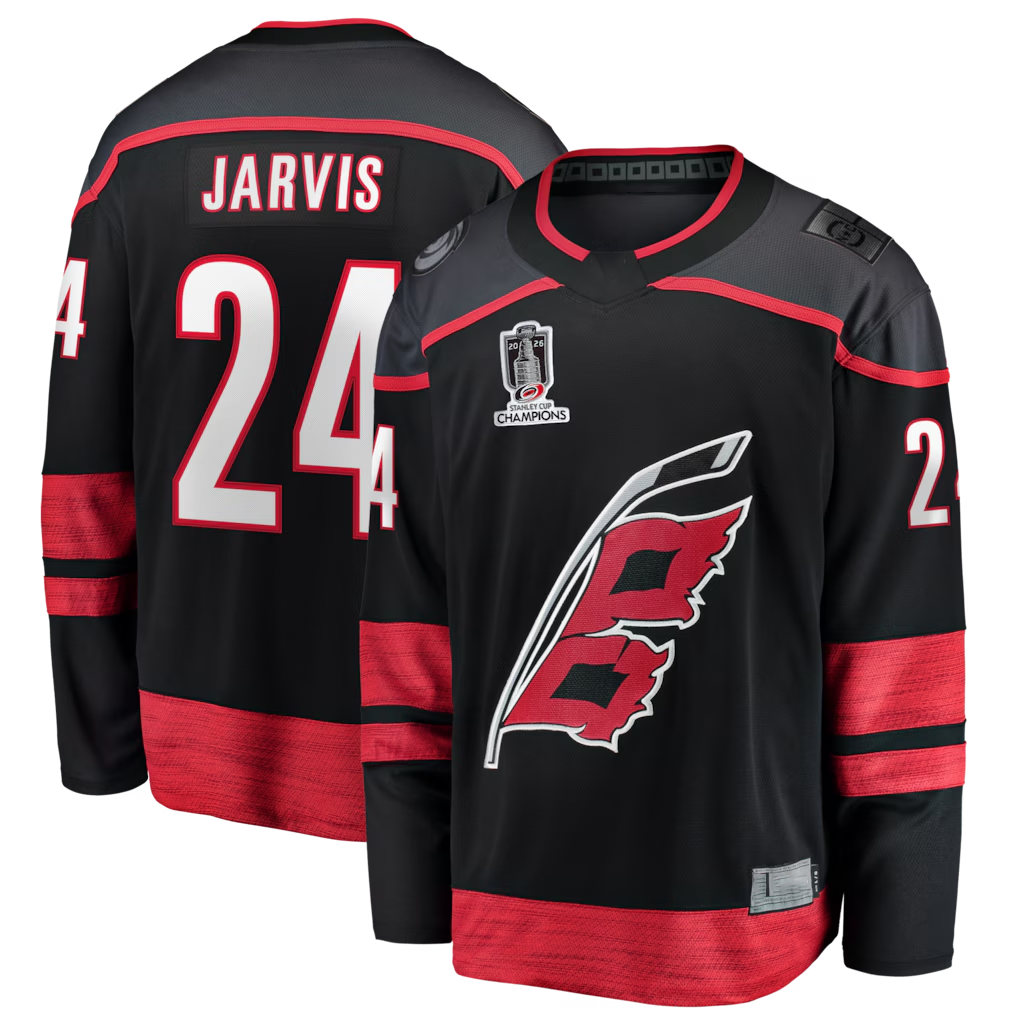 Choea C.Hurricanes #24 Seth Jarvis Black 2026 Stanley Cup Champions Home Breakaway Stitched Jerseys