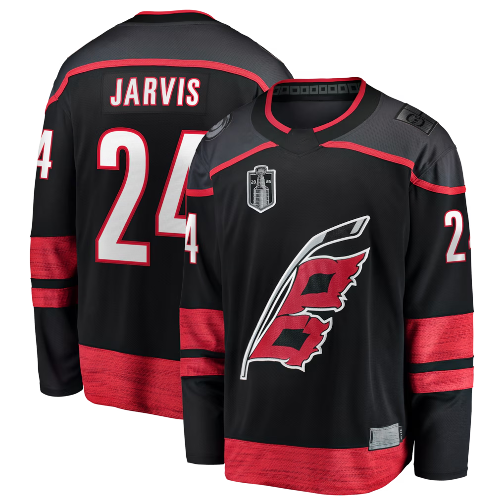 Choea C.Hurricanes #24 Seth Jarvis Black 2026 Stanley Cup Final Home Breakaway Stitched Jerseys