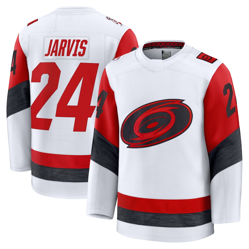 Choea C.Hurricanes #24 Seth Jarvis White Away Premium Stitched Jerseys