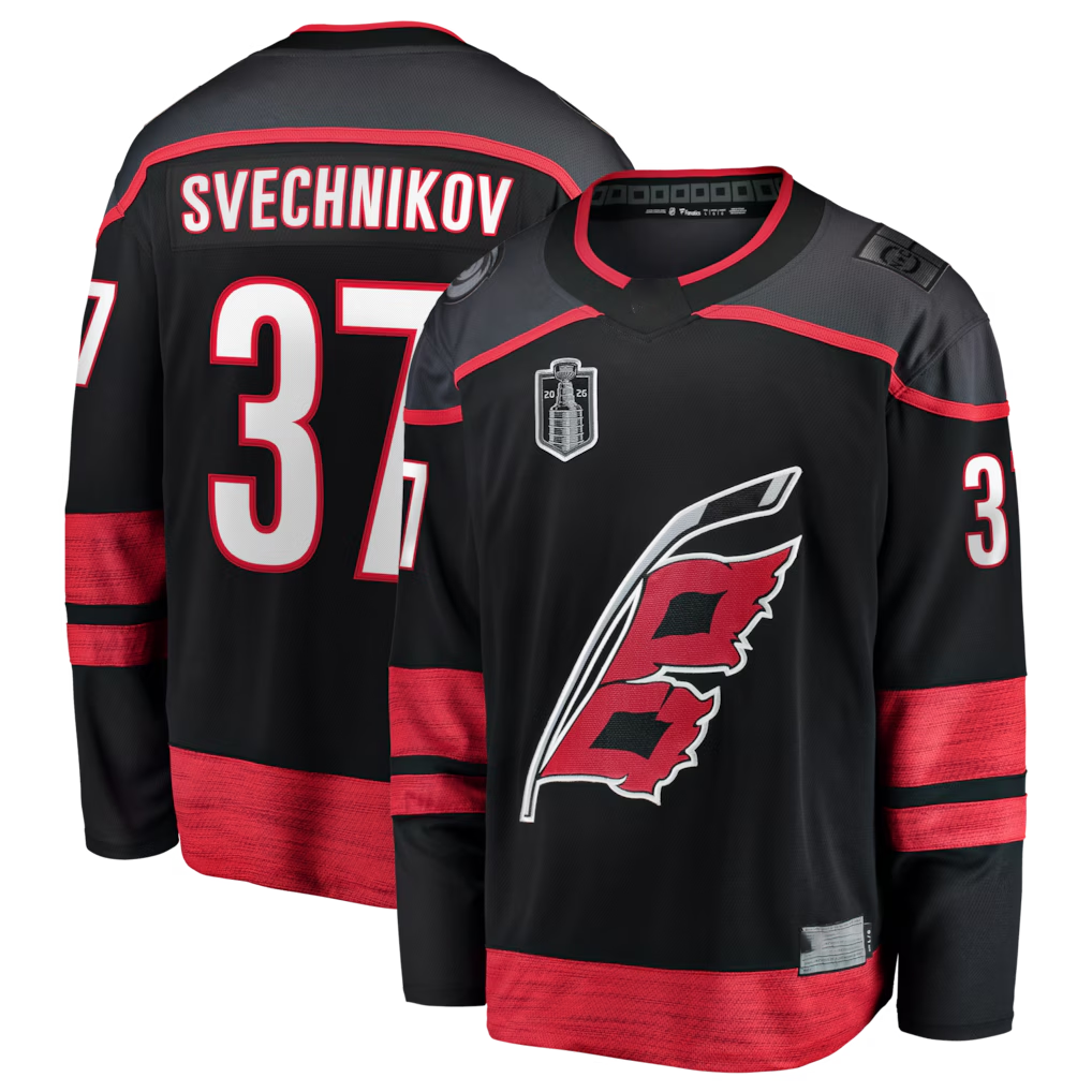 Choea C.Hurricanes #37 Andrei Svechnikov Black 2026 Stanley Cup Final Home Breakaway Stitched Jerseys