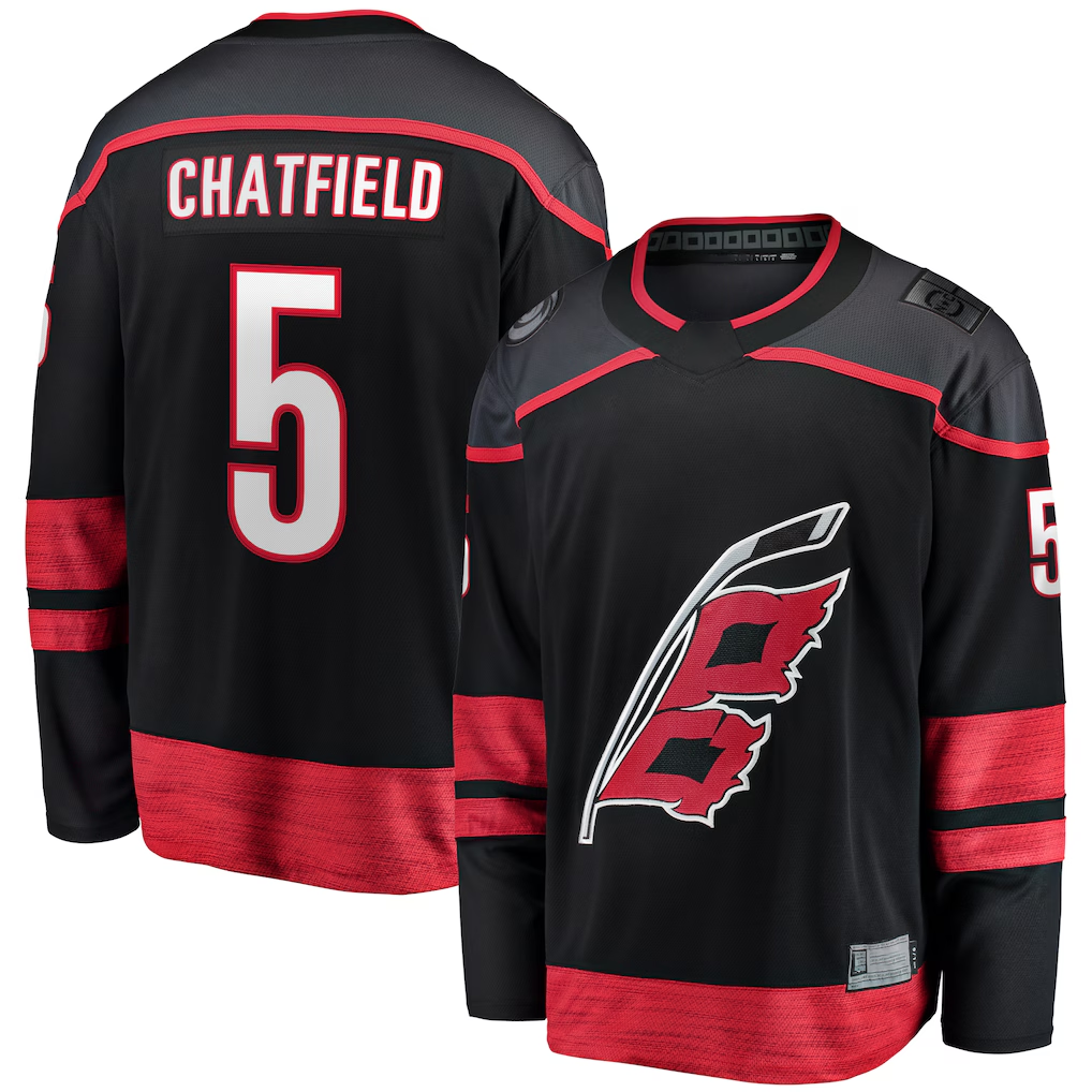Choea C.Hurricanes #5 Jalen Chatfield Black Home Premier Breakaway Player Stitched Jerseys