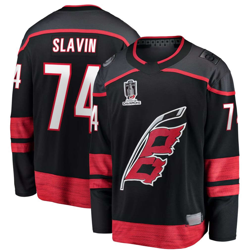 Choea C.Hurricanes #74 Jaccob Slavin Black 2026 Stanley Cup Champions Home Breakaway Stitched Jerseys