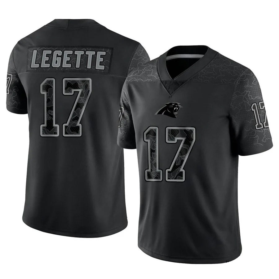 Choea C.Panthers #17 Xavier Legette Player Black REFLECTIVE Limited Stitched Jerseys