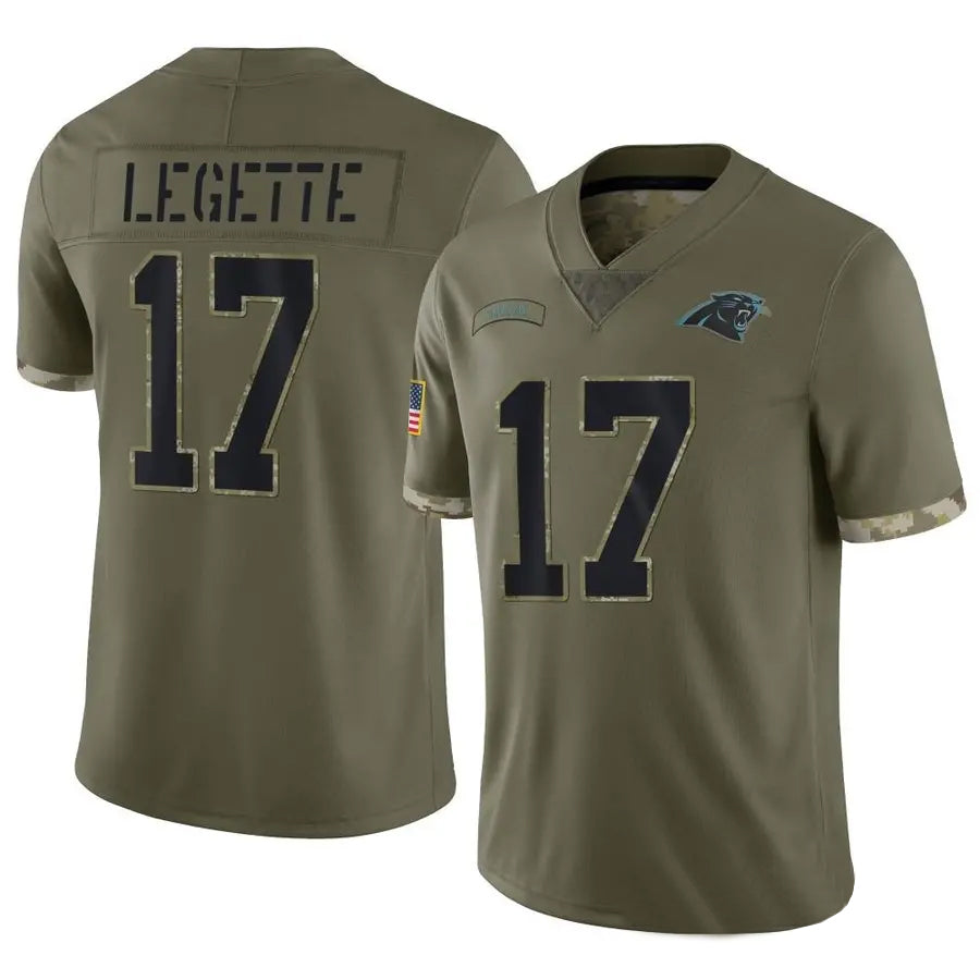 Choea C.Panthers #17 Xavier Legette Player Salute To Service Olive Stitched Jerseys