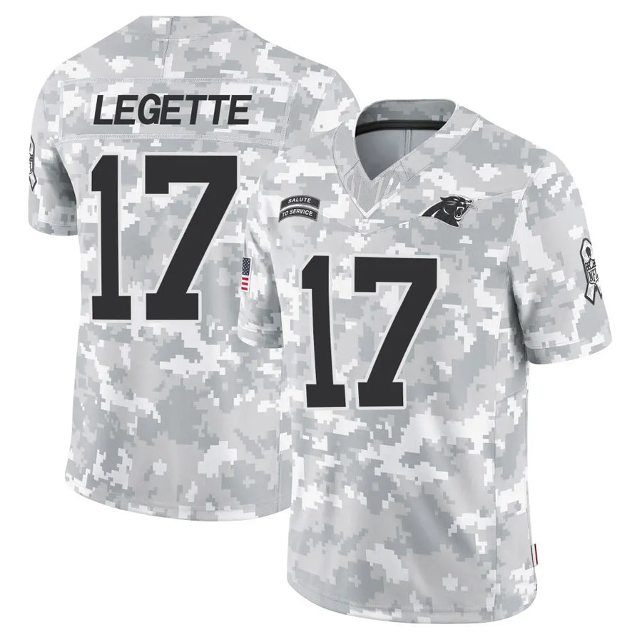 Choea C.Panthers #17 Xavier Legette Player Salute to Service Limited Arctic Camo Stitched Jerseys