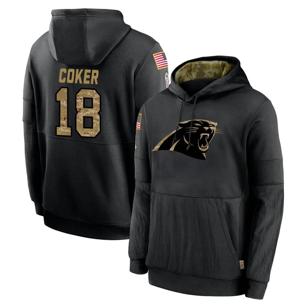 Choea C.Panthers #18 Jalen Coker Player Black Salute to Service Pullover Hoodies Limited Game Stitched Jerseys