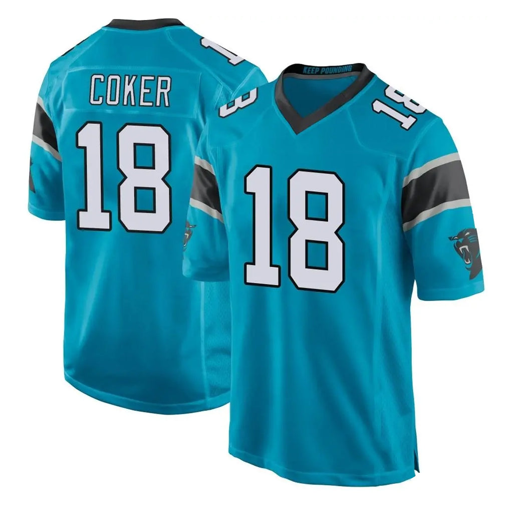 Choea C.Panthers #18 Jalen Coker Player Blue Game Stitched Jerseys