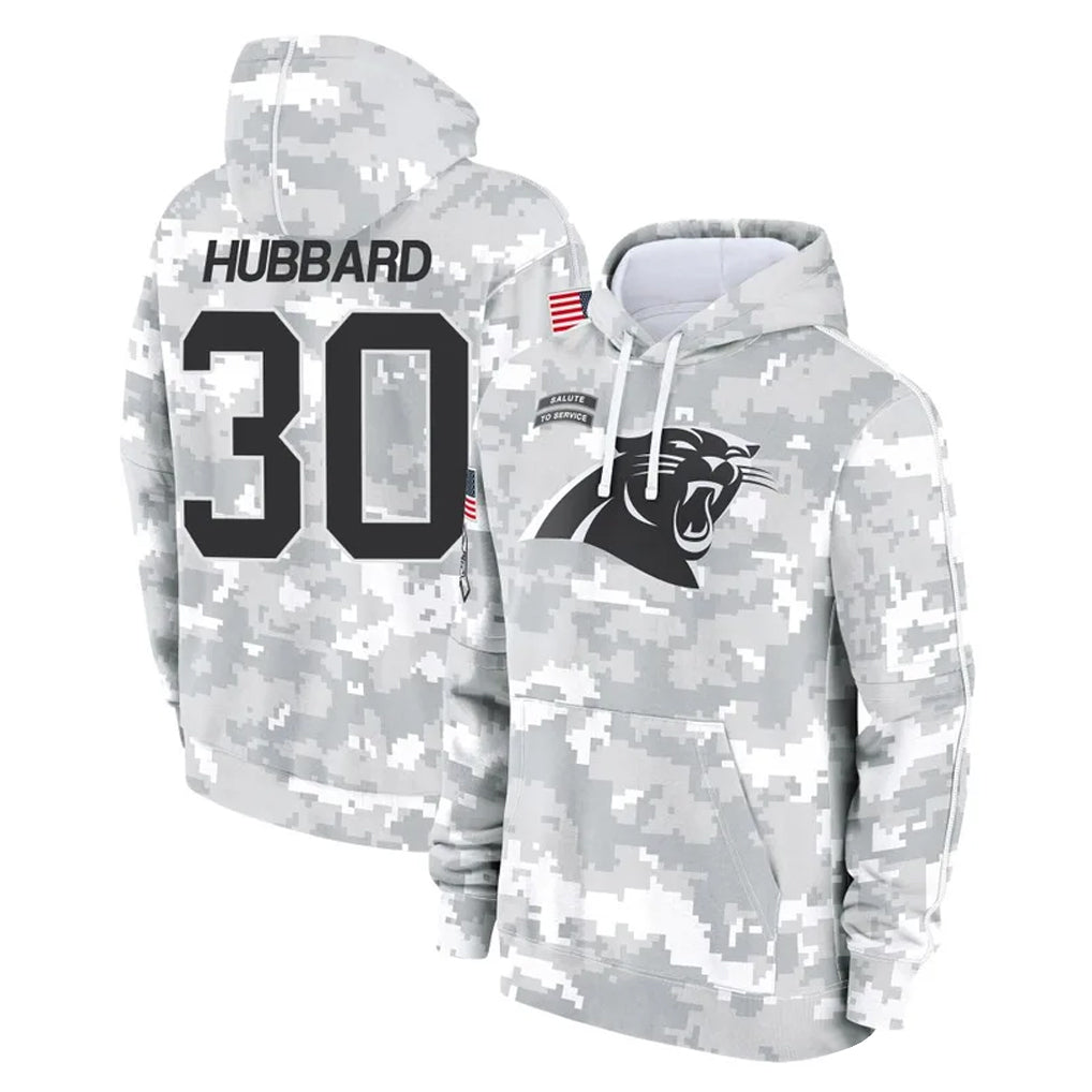 Choea C.Panthers #30 Chuba Hubbard Player Arctic Camo Salute to Service Pullover Hoodies Limited Game Stitched Jerseys