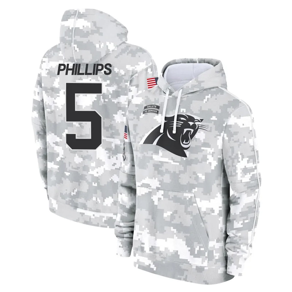 Choea C.Panthers #5 Jaelan Phillips Player Arctic Camo Salute to Service Pullover Hoodies Limited Game Stitched Jerseys