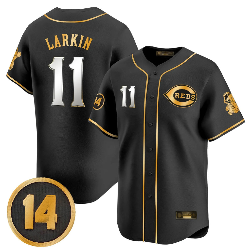 Choea C.Reds #11 Barry Larkin Player Black-Gold Vapor Premier Limited Home Stitched Jerseys