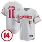 Choea C.Reds #11 Barry Larkin Player Gray Vapor Premier Limited Home Stitched Jerseys