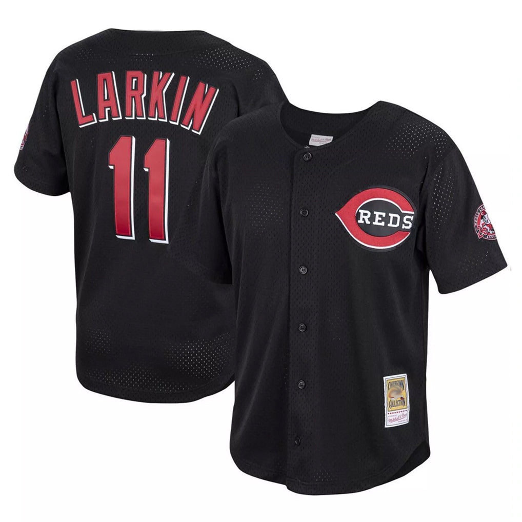 Choea C.Reds #11 Barry Larkin Player Mitchell & Ness Black Throwback Cooperstown Mesh Game Stitched Jerseys