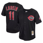 Choea C.Reds #11 Barry Larkin Player Mitchell & Ness Black Throwback Cooperstown Mesh Game Stitched Jerseys