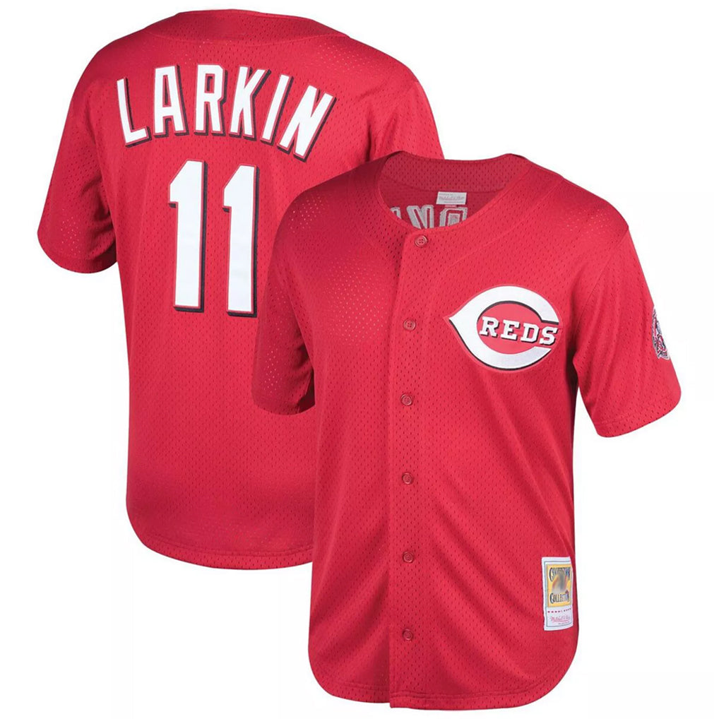 Choea C.Reds #11 Barry Larkin Player Mitchell & Ness Red Throwback Cooperstown Mesh Game Stitched Jerseys