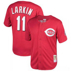 Choea C.Reds #11 Barry Larkin Player Mitchell & Ness Red Throwback Cooperstown Mesh Game Stitched Jerseys