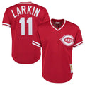 Choea C.Reds #11 Barry Larkin Player Mitchell & Ness Red Throwback Cooperstown Mesh T-shirt Game Stitched Jerseys