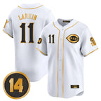 Choea C.Reds #11 Barry Larkin Player White-Gold Vapor Premier Limited Home Stitched Jerseys