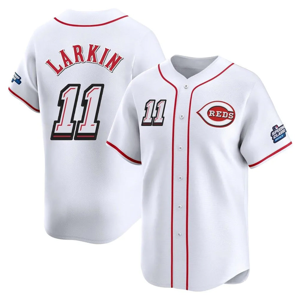 Choea C.Reds #11 Barry Larkin Player White Speedway Classic Home Limited Stitched Jerseys
