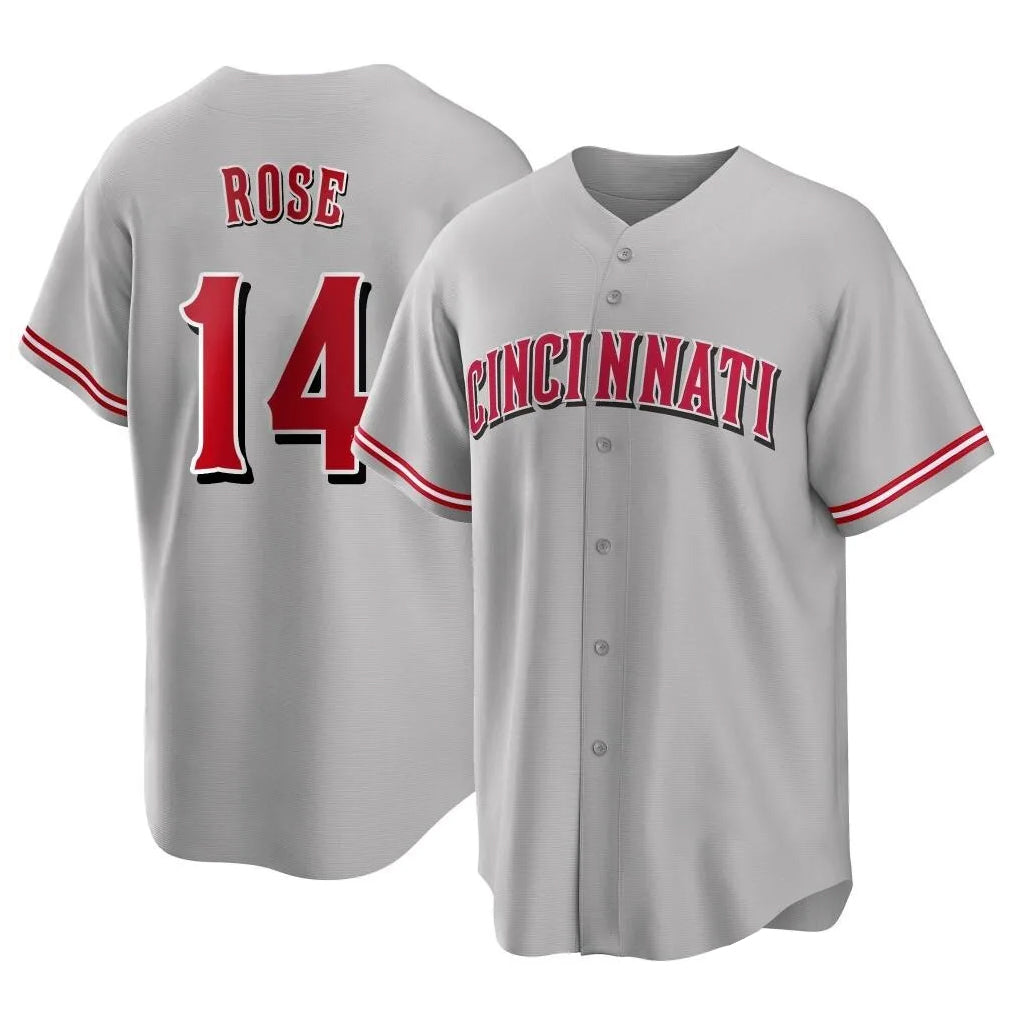 Choea C.Reds #14 Pete Rose Player Gray Home Game Stitched Jerseys
