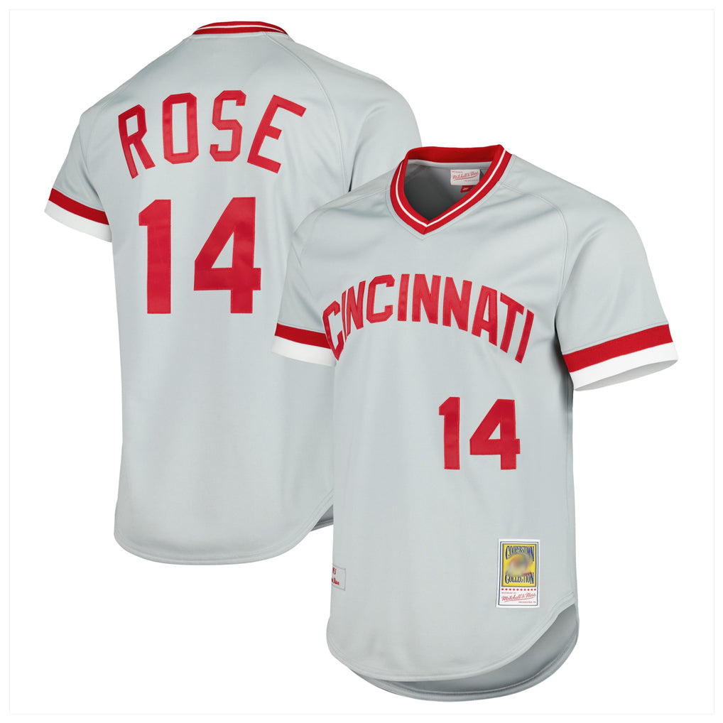 Choea C.Reds #14 Pete Rose Player Mitchell & Ness Gray Throwback Cooperstown Mesh T-shirt Game Stitched Jerseys