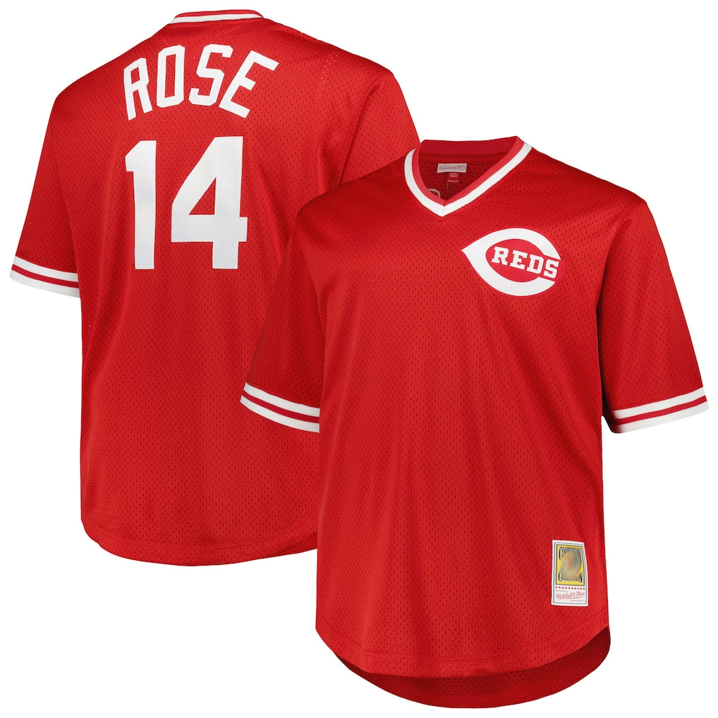 Choea C.Reds #14 Pete Rose Player Mitchell & Ness Red Throwback Cooperstown Mesh T-shirt Game Stitched Jerseys
