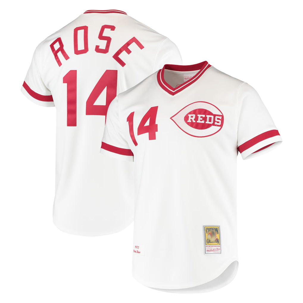 Choea C.Reds #14 Pete Rose Player Mitchell & Ness White Throwback Cooperstown Mesh T-shirt Game Stitched Jerseys