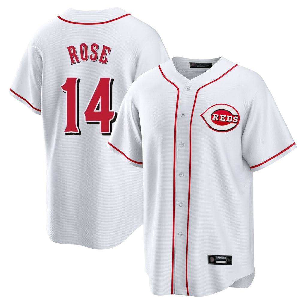 Choea C.Reds #14 Pete Rose Player White Game Home Stitched Jerseys