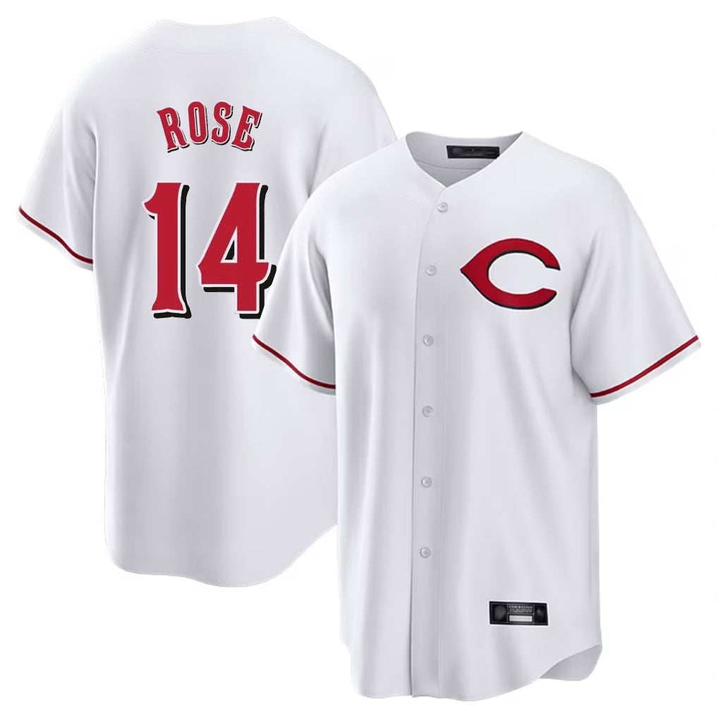 Choea C.Reds #14 Pete Rose Player White Home Game Stitched Jerseys