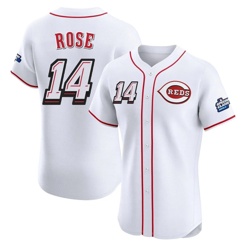 Choea C.Reds #14 Pete Rose Player White Speedway Classic Limited Elite Home Stitched Jerseys