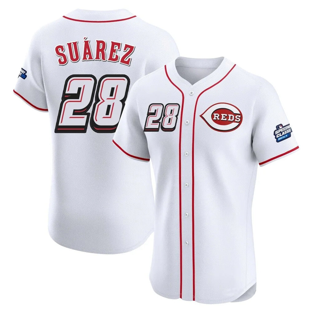 Choea C.Reds #28 Eugenio Su¡§¡érez Player White Speedway Classic Limited Elite Home Stitched Jerseys
