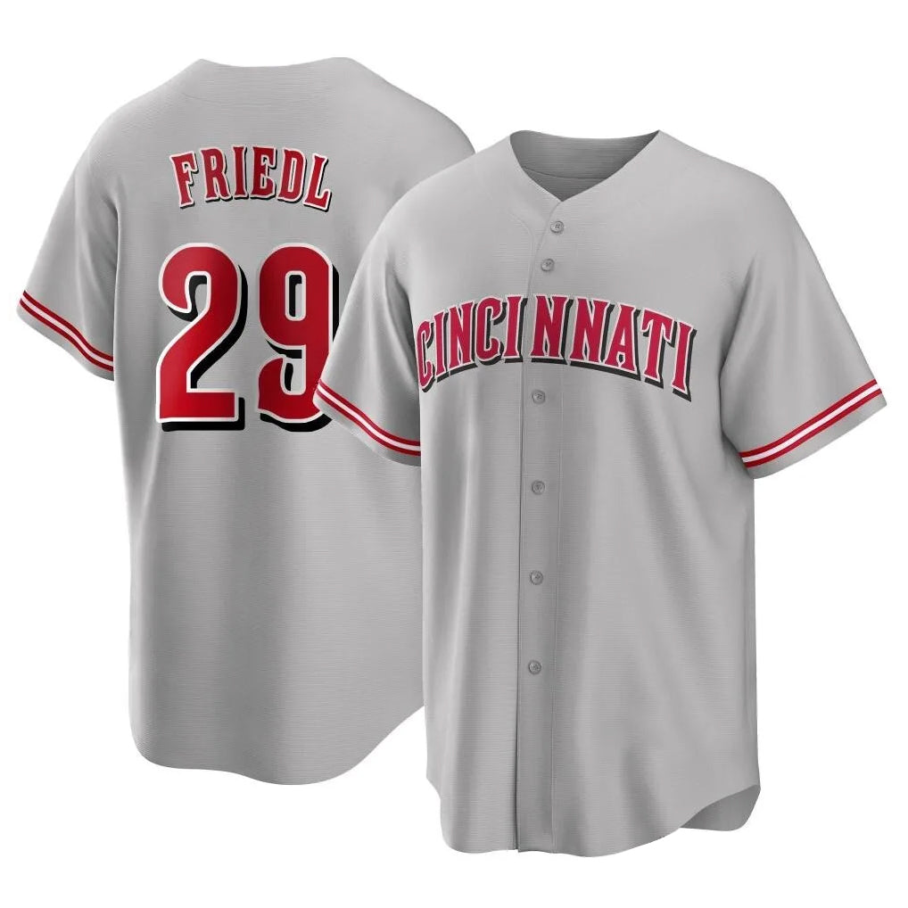 Choea C.Reds #29 TJ Friedl Player Gray Home Game Stitched Jerseys