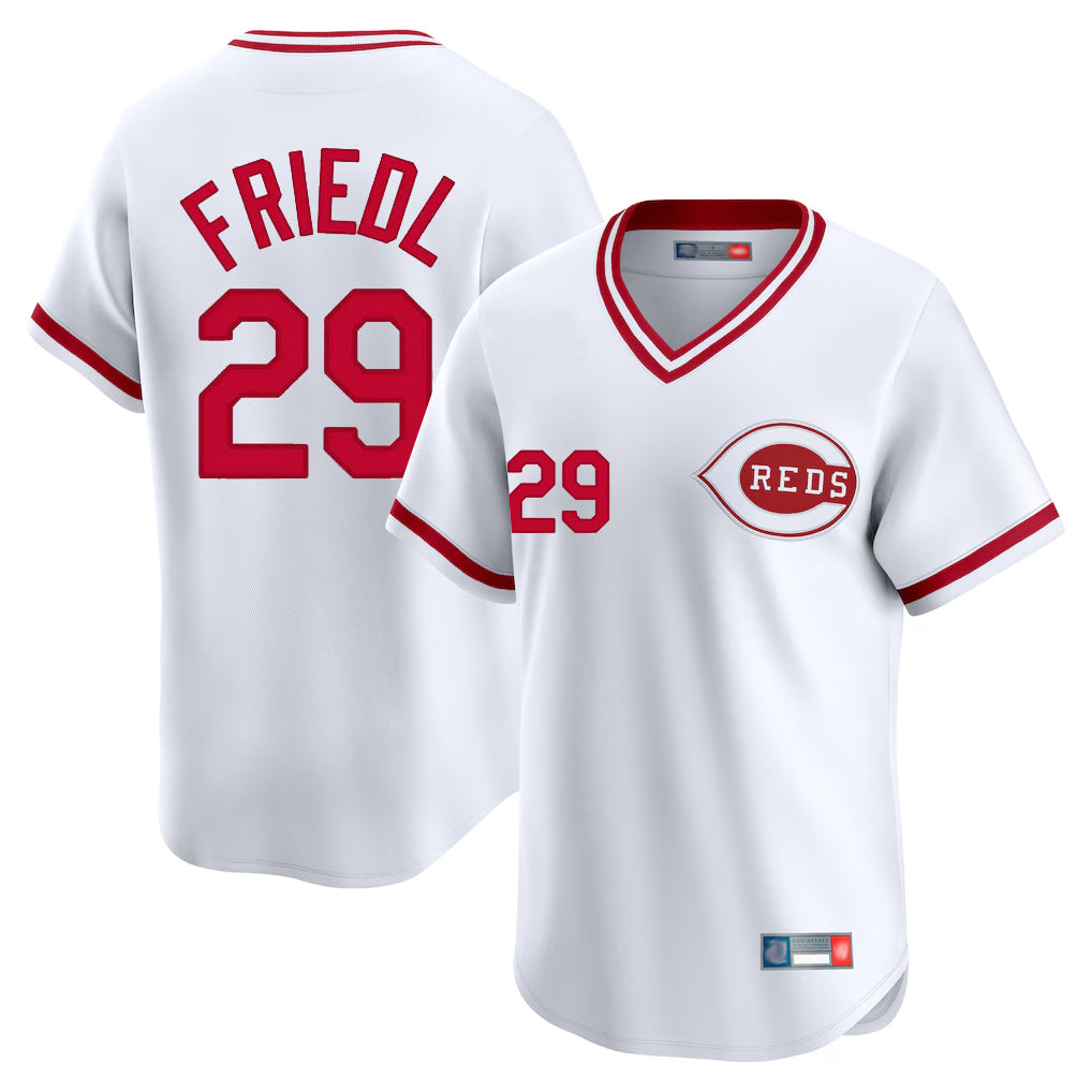 Choea C.Reds #29 TJ Friedl Player White Cooperstown Collection Limited T-shirt Home Stitched Jerseys