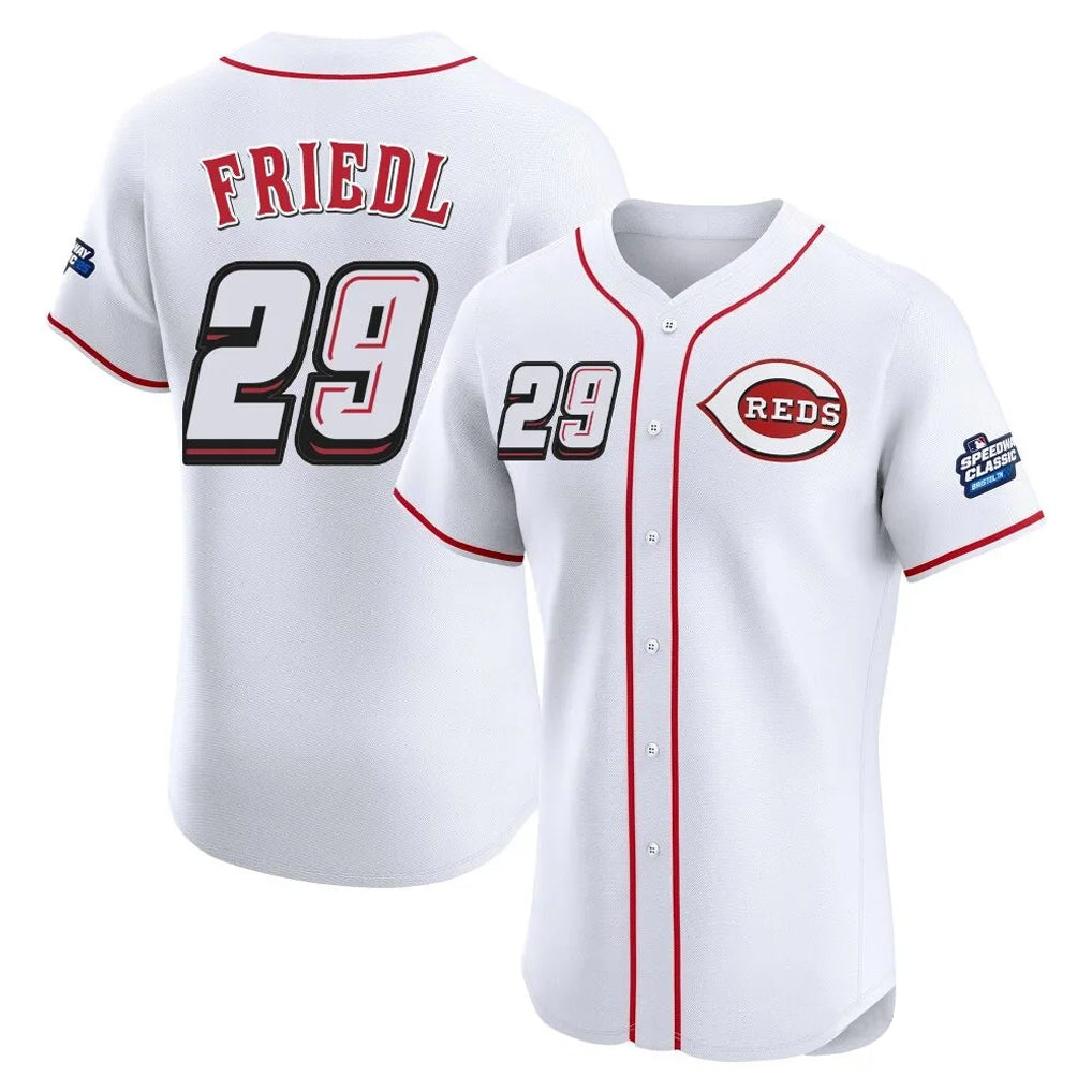 Choea C.Reds #29 TJ Friedl Player White Speedway Classic Limited Elite Home Stitched Jerseys