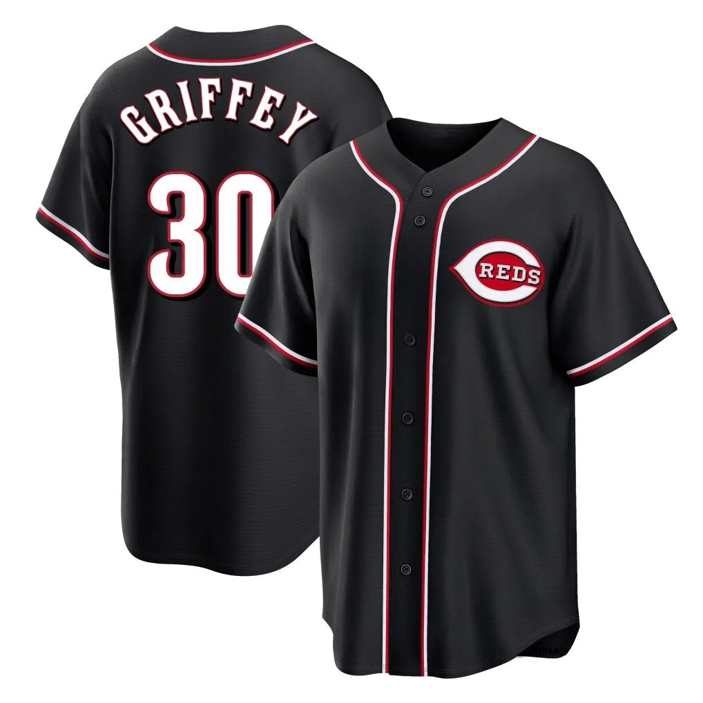 Choea C.Reds #30 Ken Griffey Player Black Fashion Out Home Game Stitched Jerseys