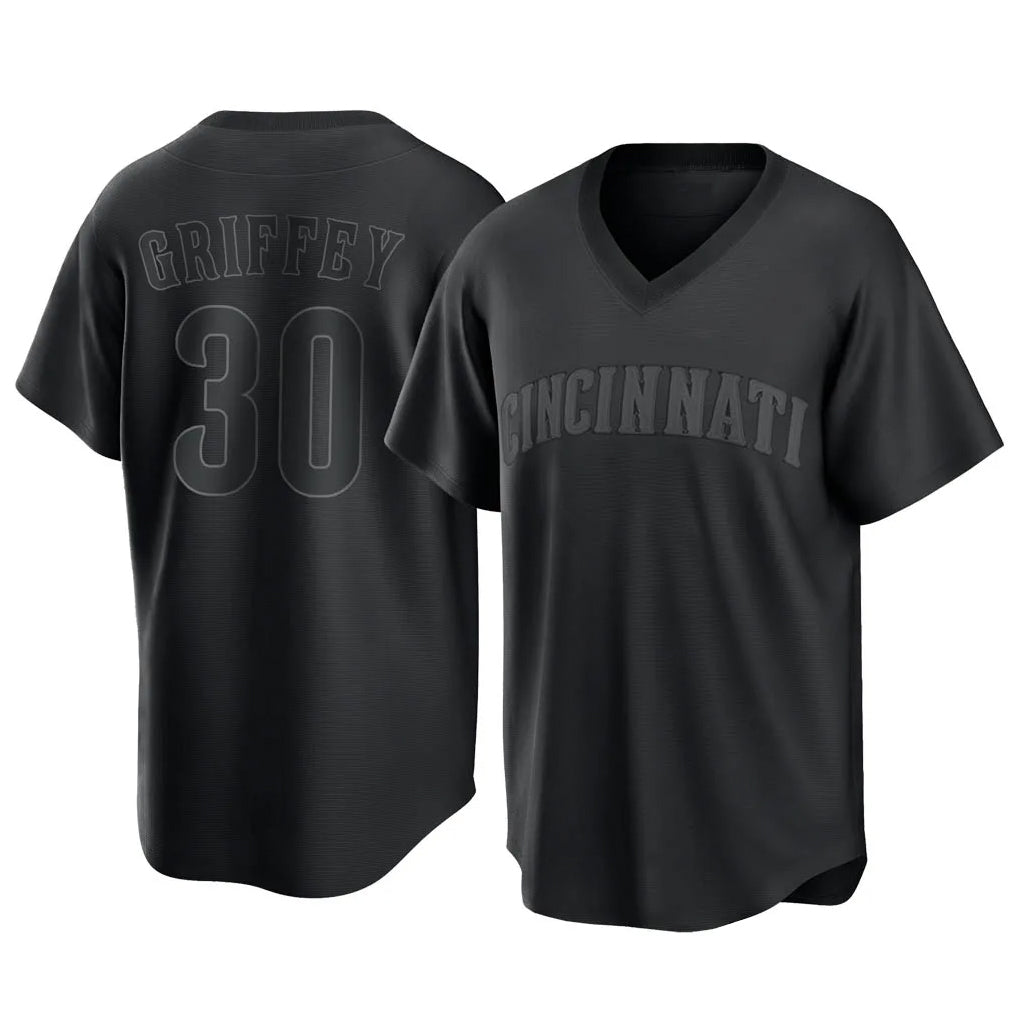 Choea C.Reds #30 Ken Griffey Player Black T-shirt Game Home Stitched Jerseys