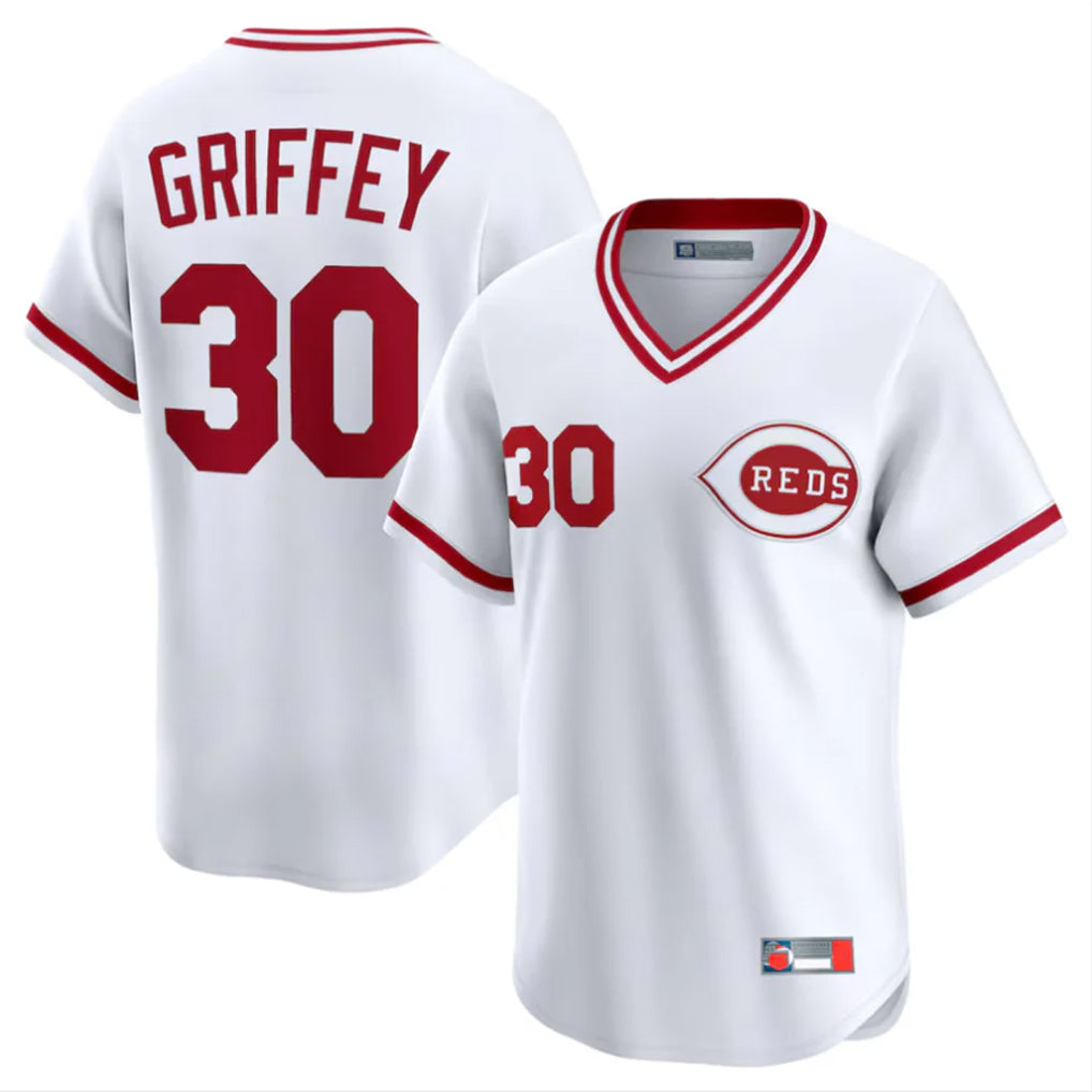 Choea C.Reds #30 Ken Griffey Player White Cooperstown Collection Limited T-shirt Home Stitched Jerseys