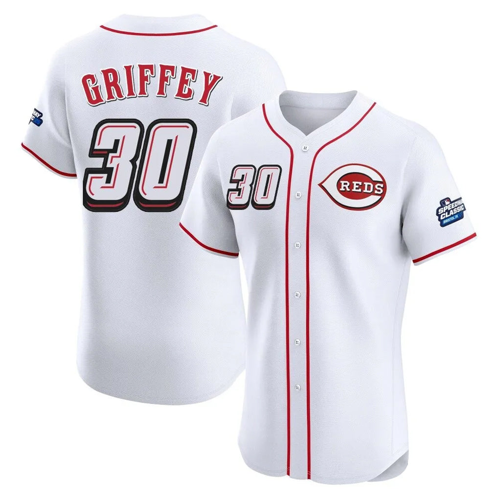Choea C.Reds #30 Ken Griffey Player White Speedway Classic Limited Elite Home Stitched Jerseys