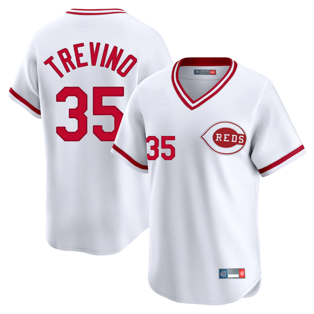 Choea C.Reds #35 Jose Trevino Player White Cooperstown Collection Limited T-shirt Home Stitched Jerseys
