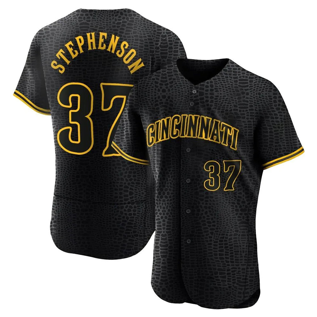 Choea C.Reds #37 Tyler Stephenson Player Black Snake Skin City Limited Elite Home Stitched Jerseys