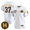 Choea C.Reds #37 Tyler Stephenson Player White-Gold Vapor Premier Limited Home Stitched Jerseys
