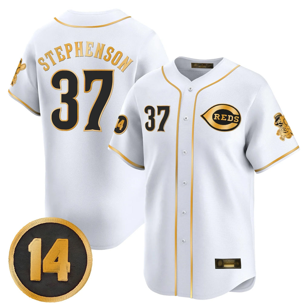 Choea C.Reds #37 Tyler Stephenson Player White-Gold Vapor Premier Limited Home Stitched Jerseys