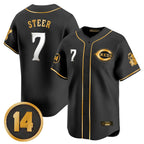 Choea C.Reds #7 Spencer Steer Player Black-Gold Vapor Premier Limited Home Stitched Jerseys