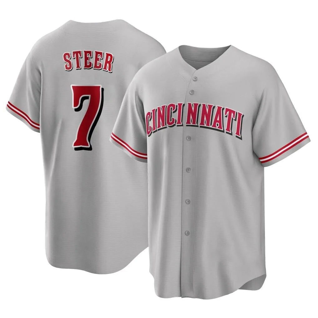Choea C.Reds #7 Spencer Steer Player Gray Home Game Stitched Jerseys