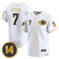 Choea C.Reds #7 Spencer Steer Player White-Gold Vapor Premier Limited Home Stitched Jerseys