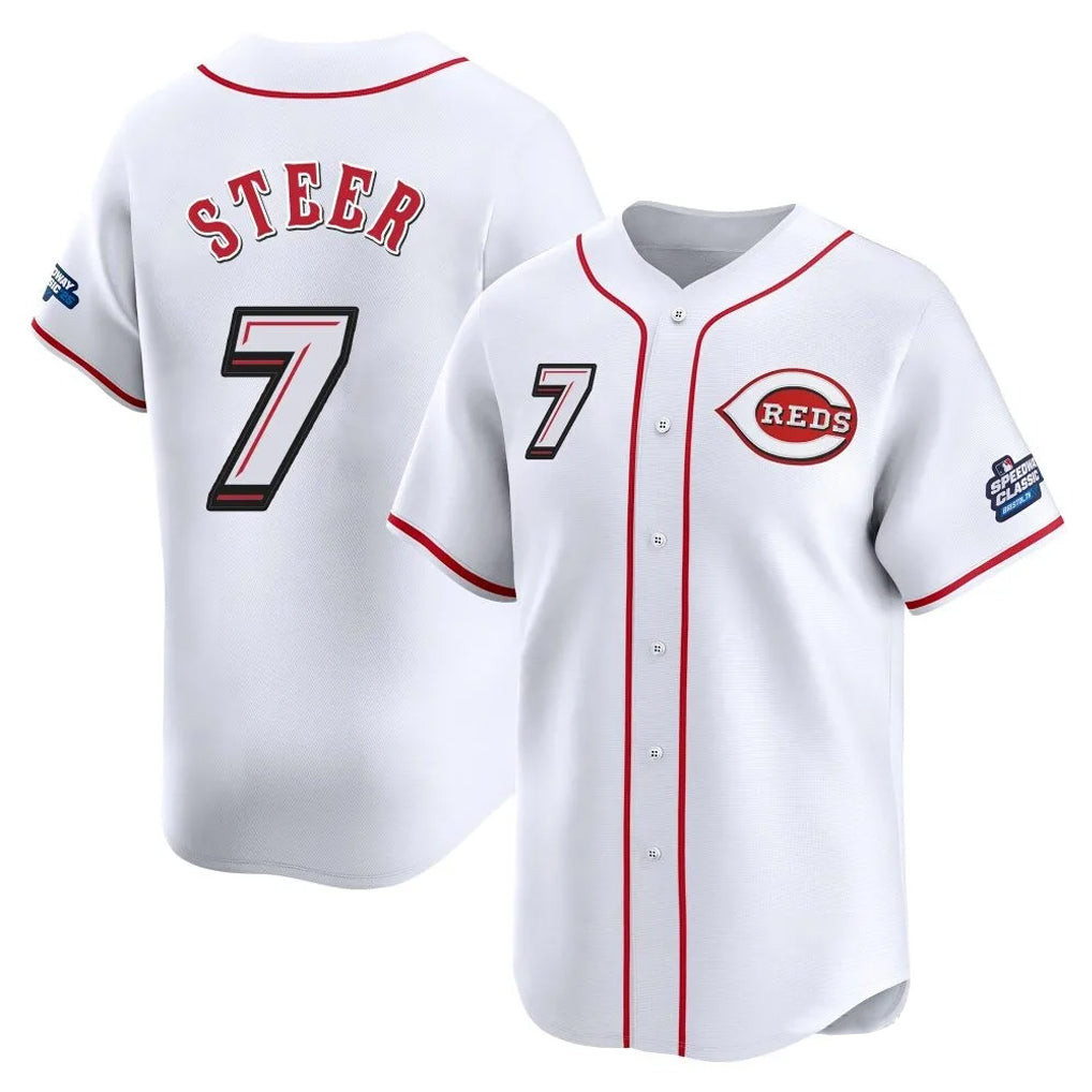 Choea C.Reds #7 Spencer Steer Player White Speedway Classic Home Limited Stitched Jerseys