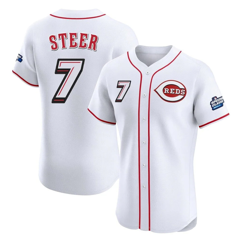 Choea C.Reds #7 Spencer Steer Player White Speedway Classic Limited Elite Home Stitched Jerseys