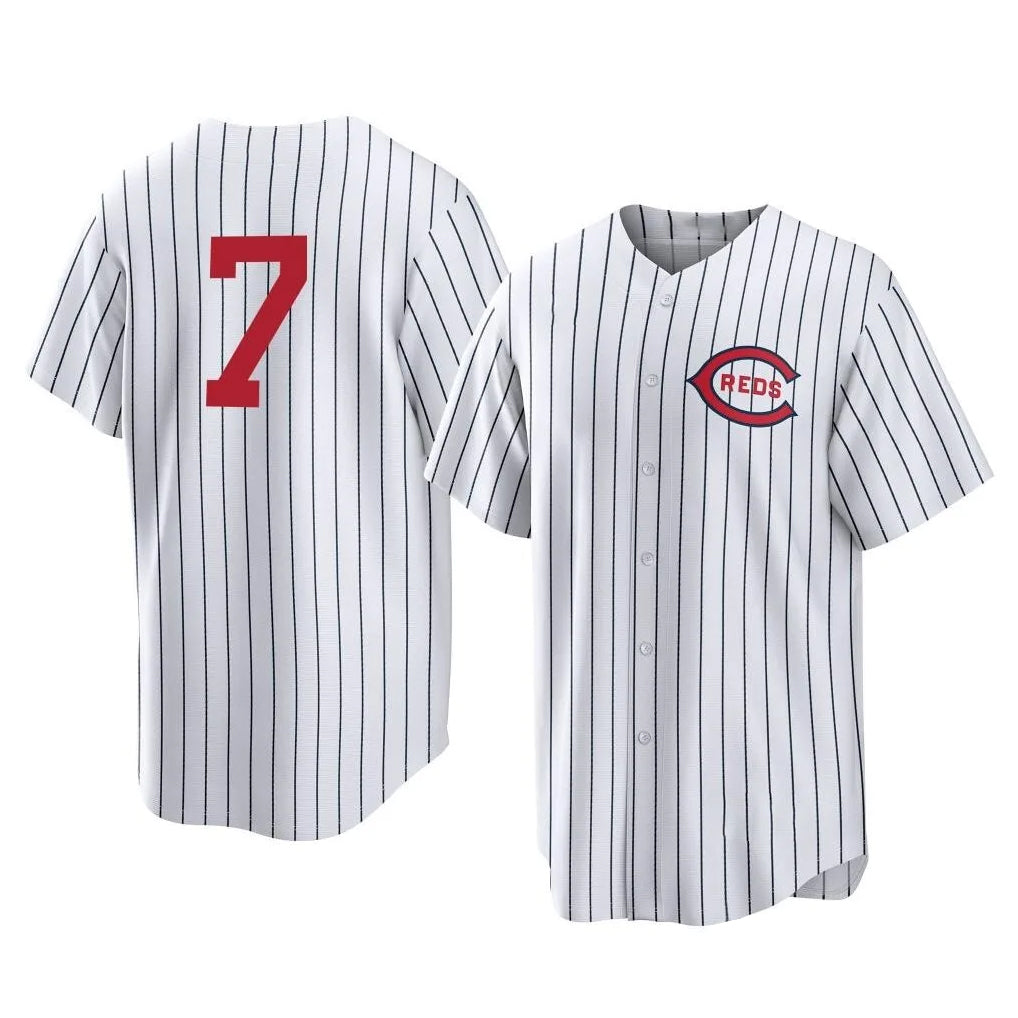 Choea C.Reds #7 Spencer Steer Player White Stripe Field of Dreams Game Home Stitched Jerseys