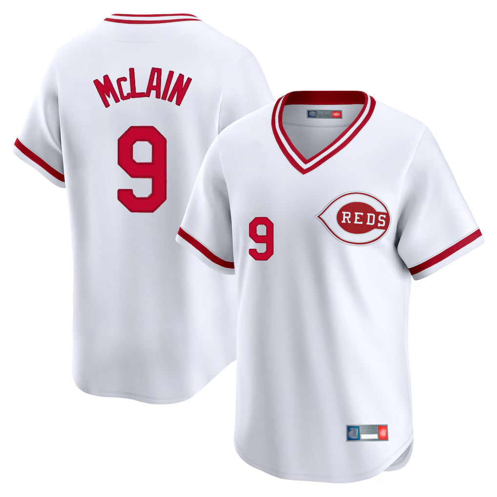 Choea C.Reds #9 Matt McLain Player White Cooperstown Collection Limited T-shirt Home Stitched Jerseys