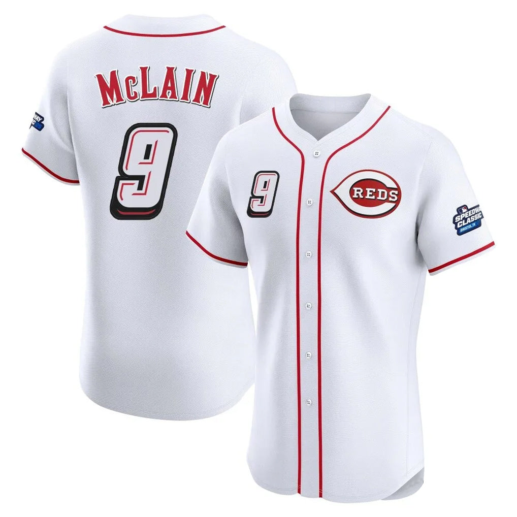 Choea C.Reds #9 Matt McLain Player White Speedway Classic Limited Elite Home Stitched Jerseys